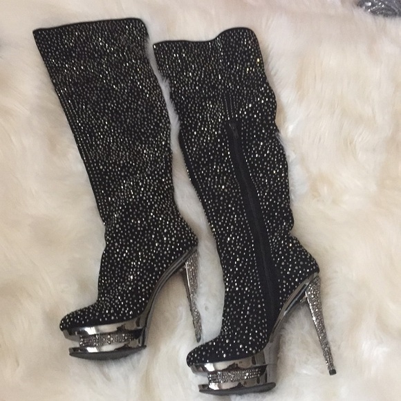 rhinestone thigh boots